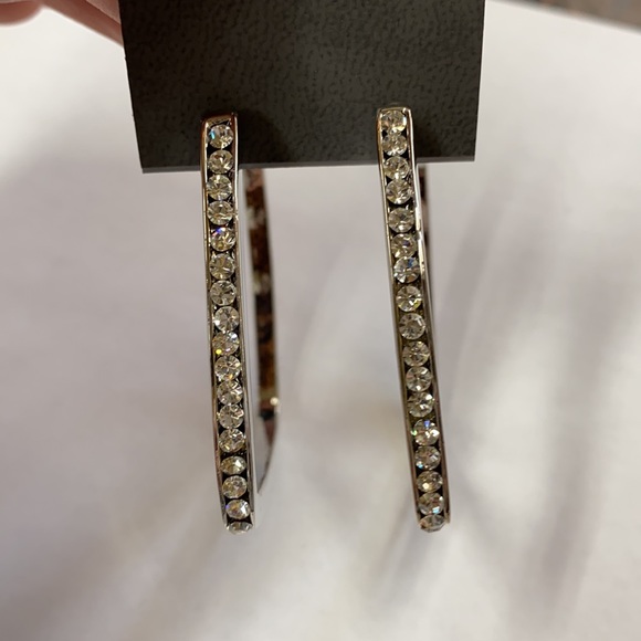 EXPRESS SILVER CRYSTAL RHINESTONE HOOP EARRINGS LARGE EX2 - Picture 2 of 4